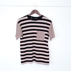 VTG Y2K Skater T-Shirt Made in USA Kicks 90s Striped Pink Black Pocket Mens Sm